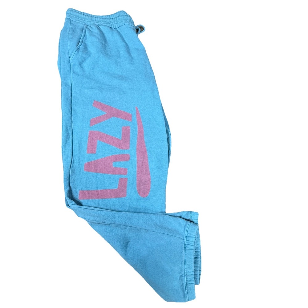 Lazy Sunday Sweatpants Size Medium Blue Drawstring Made In Portugal